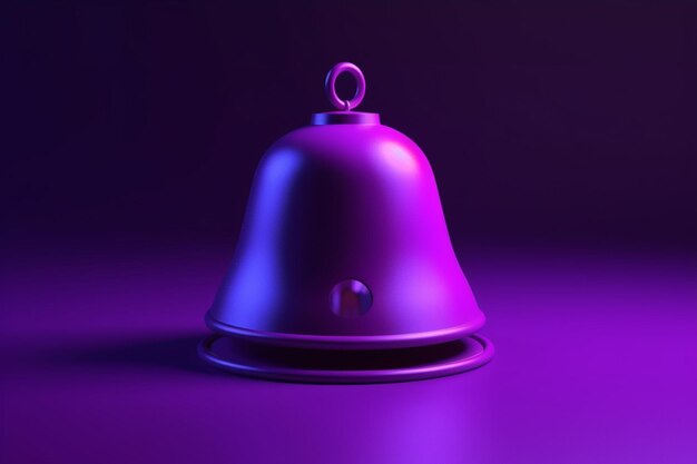 Foto alerta de notificación de campana emergente de recordatorio o signo o símbolo de icono de alarma para la interfaz de usuario del sitio web de la aplicación en la ilustración de representación 3d de fondo púrpura
