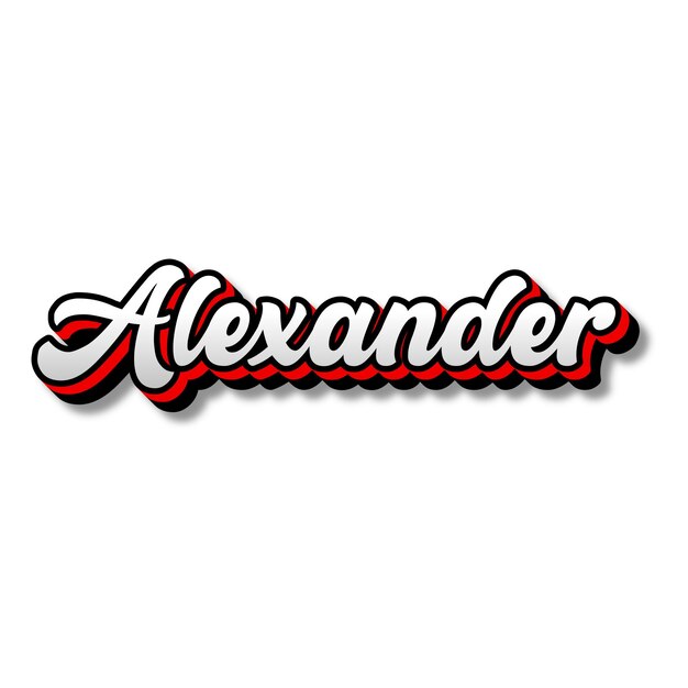 Alexander Texto 3D Prata Vermelho Preto Branco Fonte Foto JPG