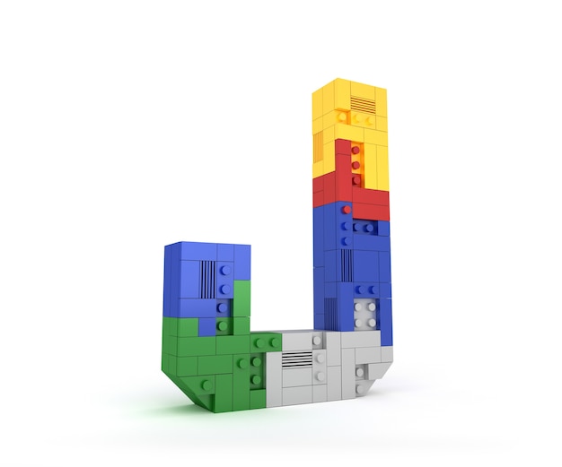 Alfabeto Colorido bloque de ladrillo tipo Fuente de la perspectiva Representación 3d sobre fondo blanco