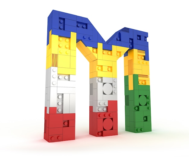 Alfabeto Colorido bloque de ladrillo tipo Fuente de la perspectiva Representación 3d sobre fondo blanco