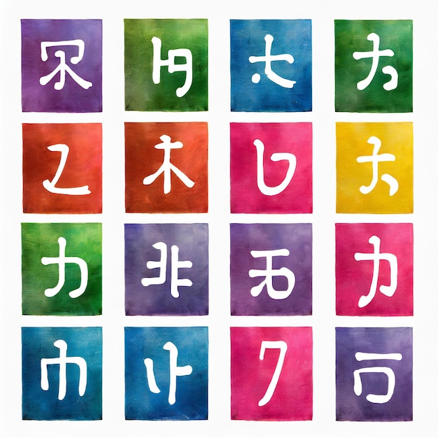 El alfabeto coreano Hangeul en varios colores aislado sobre un fondo blanco