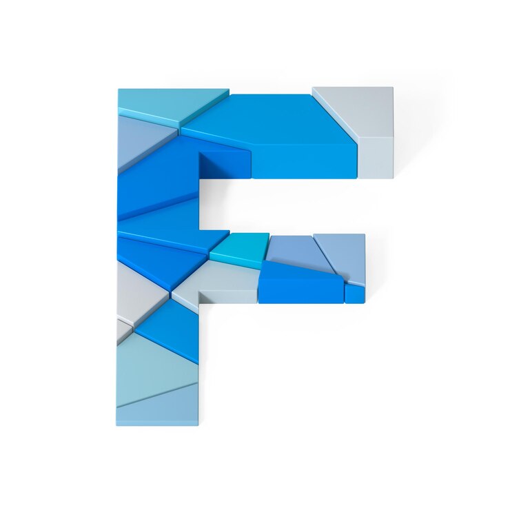 Foto alfabeto f extrudido multicolor con renderizado en 3d aislado en fondo blanco