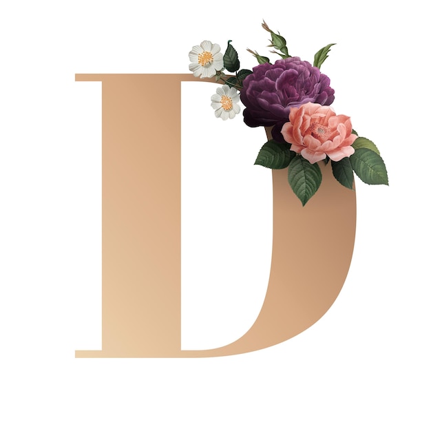 Alfabeto floral clásico y elegante letra de fuente D transparente png