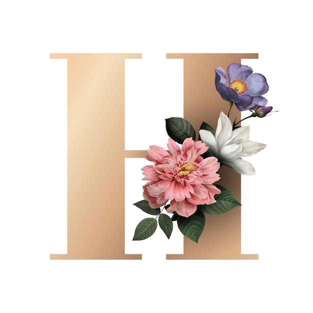 Alfabeto floral clásico y elegante letra de fuente H transparente png