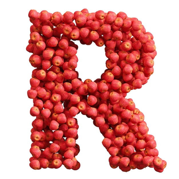 Alfabeto hecho de manzanas rojas letra r