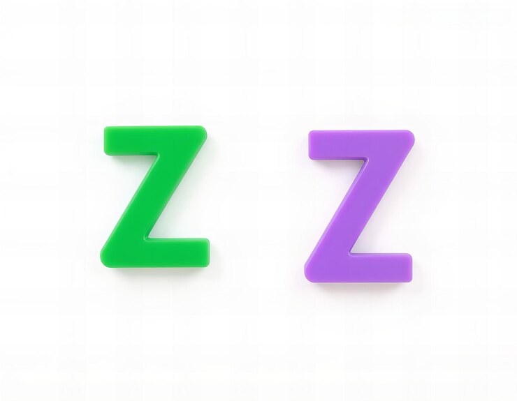 Foto alfabeto inglés z hecho de cuadrados de colores sobre fondo blanco