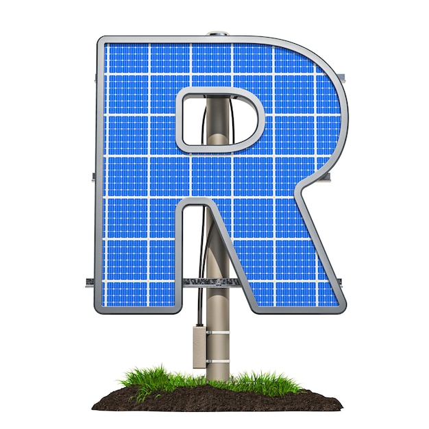 Alfabeto letra R Painel solar em forma de letra R renderização 3D