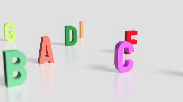 El alfabeto multi-color en fondo blanco para la educación o concepto de niño 3d renderingxA