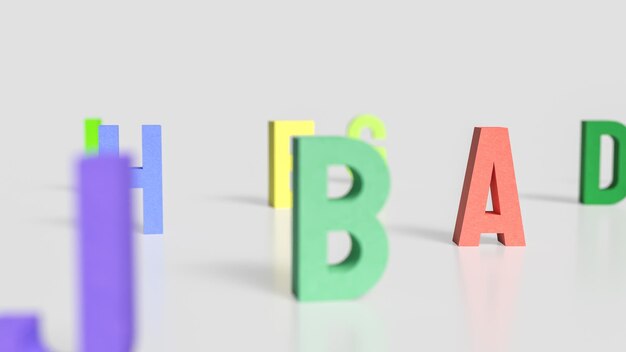 El alfabeto multi-color en fondo blanco para la educación o concepto de niño 3d renderingxA