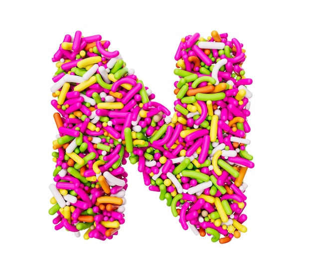 Alfabeto N hecho de chispas de colores Letra N Arco iris rocía ilustración 3d