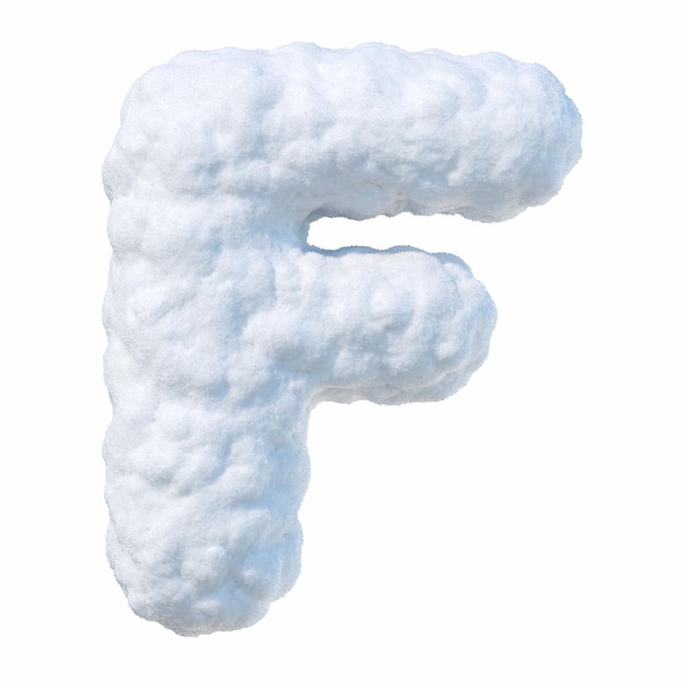 Alfabeto nevado com letras F. Letra feita de neve. Fonte de inverno isolada no fundo branco