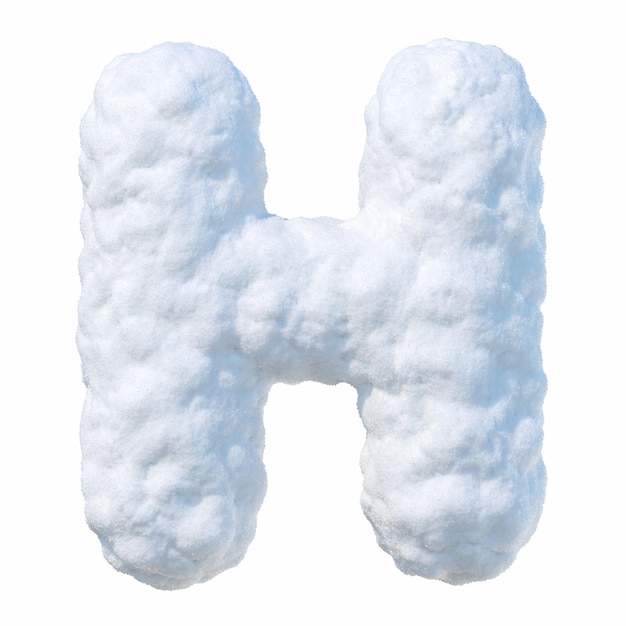 Alfabeto nevado con letras H. Carta hecha de nieve. Fuente de invierno aislada sobre fondo blanco