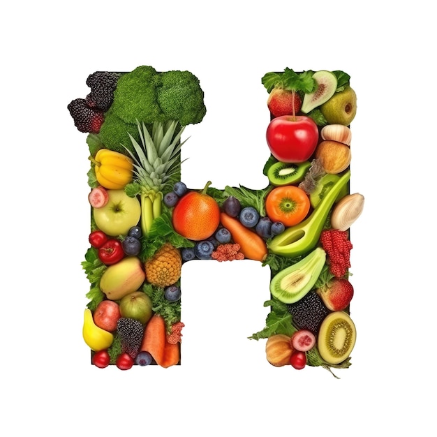 Alfabeto o letra h de las verduras y frutas frescas