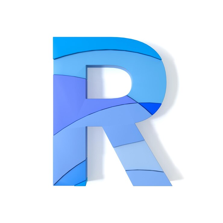 Foto alfabeto r extrudido multicolor con renderizado 3d aislado en fondo blanco