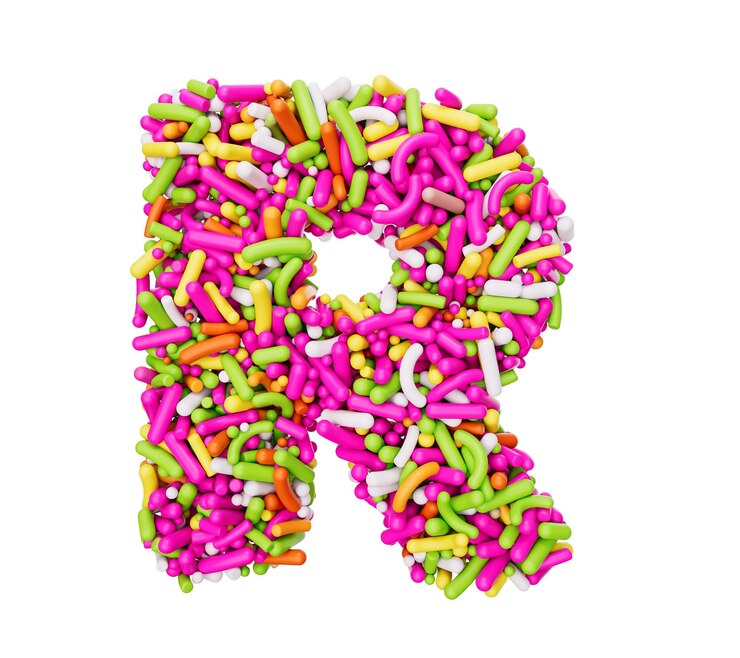 Foto alfabeto r hecho de chispas de colores letra r rainbow rocía ilustración 3d
