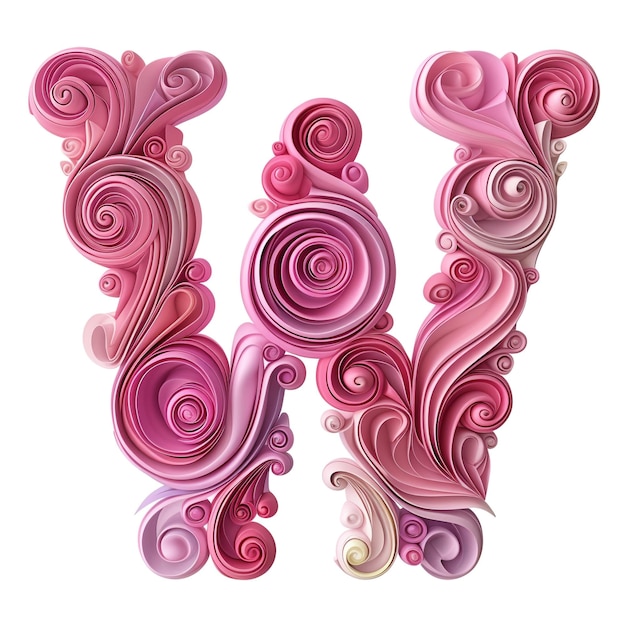 Foto alfabeto rosa lindo w como forma de arte de quilling em fundo branco