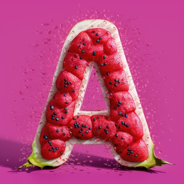 Alfabeto tropical A Efecto de texto creativo con la letra A hecha de fruta del dragón en rodajas