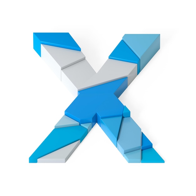 Alfabeto X extrudido multicolor con renderizado 3D aislado en fondo blanco