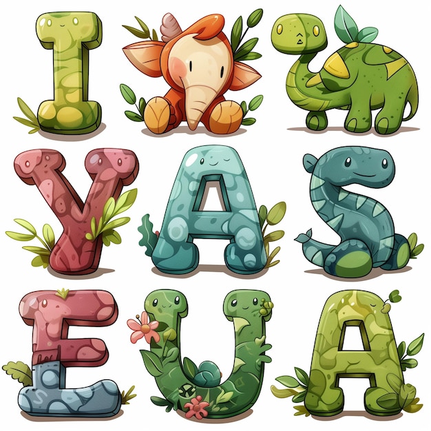 alfabetos de dibujos animados con diferentes animales y letras para el aprendizaje de los niños