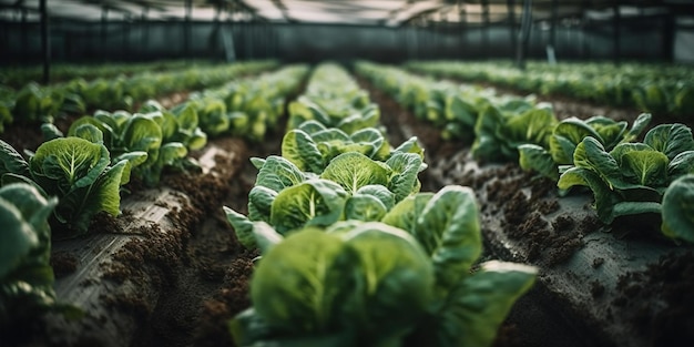 Alface vegetal de campo fazenda orgânica Alface verde em uma estufa Generative AI