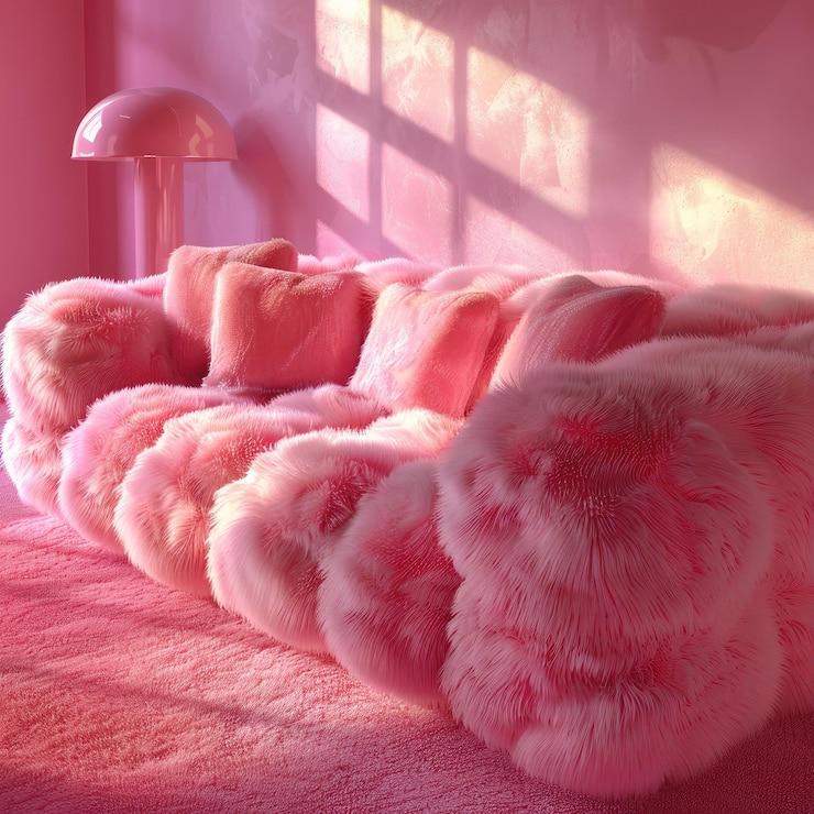una alfombra de piel rosa está en el suelo y la piel es rosa