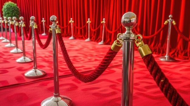 Foto una alfombra roja con una cuerda roja y una cortina roja