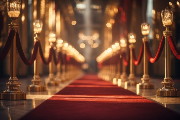 una alfombra roja con cuerdas rojas en un lado