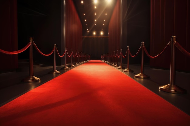 La alfombra roja se despliega hasta la gran entrada del estreno de la película o la entrega de premios creada con ai generativa