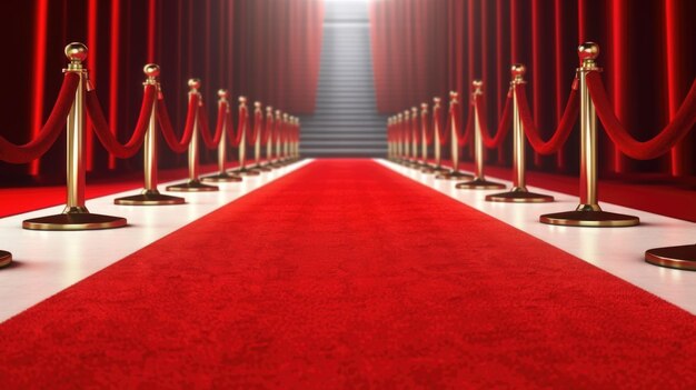 Foto alfombra roja entrada al evento con cuerdas de terciopelo y soportes