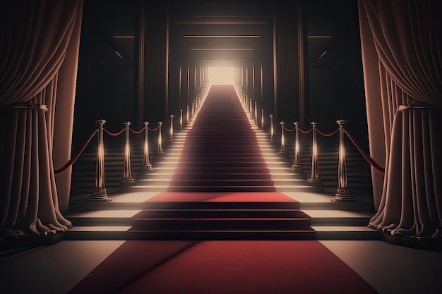 Alfombra roja en escaleras interiores con cortinas Ilustraciones Generador de IA