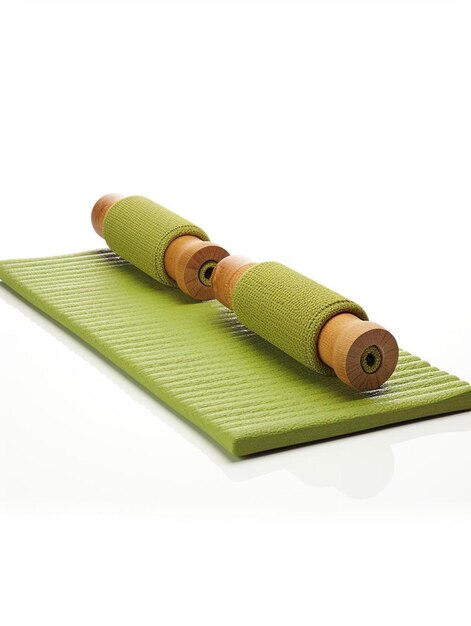 una alfombra verde con las palabras yoga en ella