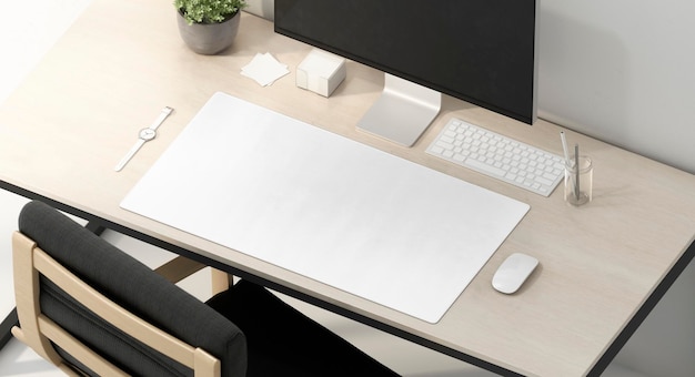 Alfombrilla de escritorio blanca en la mesa de trabajo Almohadilla de tela para el control del teclado y el ratón Sábana larga de tela