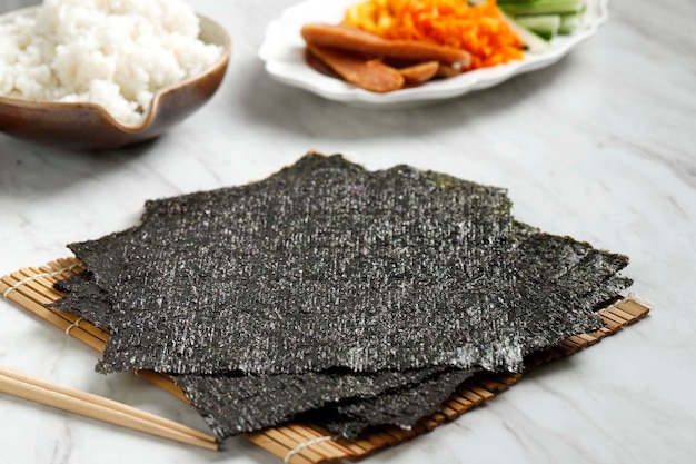 Alga Tostada Laver Nori para Gimbap ou Sushi Popular na Coréia e no Japão