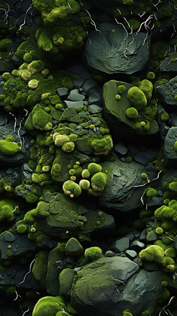 una alga verde crece en las rocas.