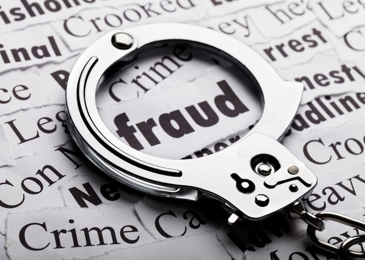 Foto algemas enquadram a palavra fraude entre recortes de jornais