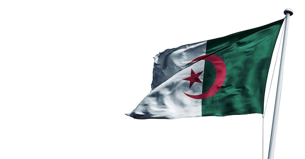 Algerien winkende 3D-Render-Flagge auf blauem Himmelshintergrund. - Bild