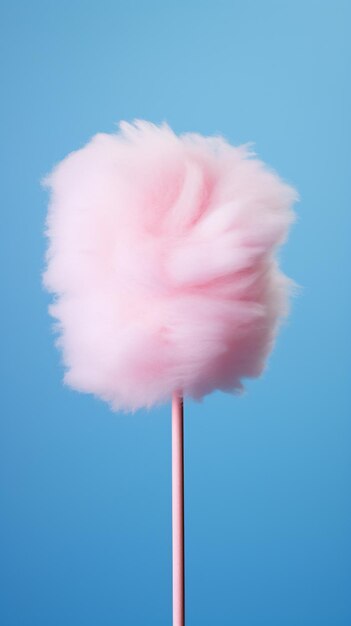 un algodón de azúcar rosa en un palo contra un cielo azul