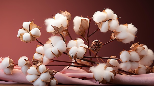 Algodón blanco esponjoso flor semilla rama fibra orgánica materias primas tela copia espacio generativo ai