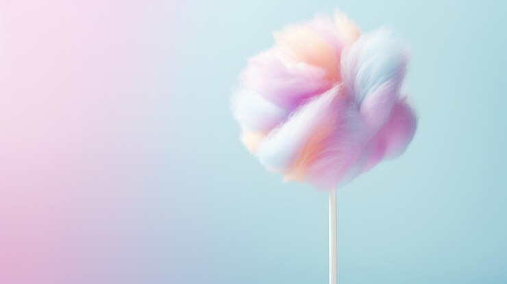 Foto el algodón caramelo colorido en el fondo de pastel suave generado por la ia