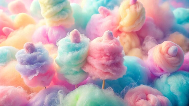 Foto el algodón caramelo colorido sobre un fondo pastel suave