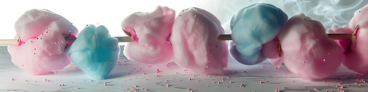 Foto el algodón caramelo rosa claro y azul cielo contra un fondo blanco nítido captura la naturaleza aireada y dulce de este dulce lúdico