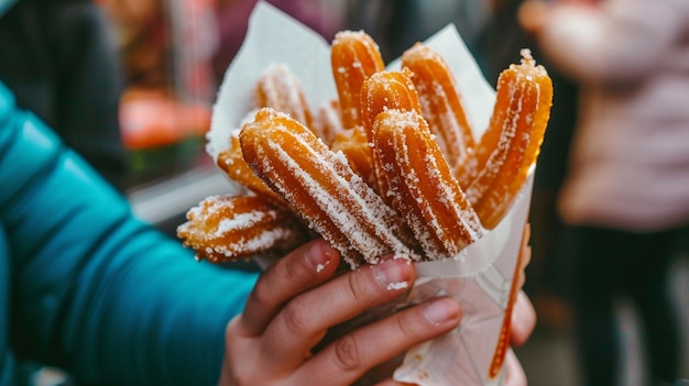 Alguém a comer um Churros mexicano.