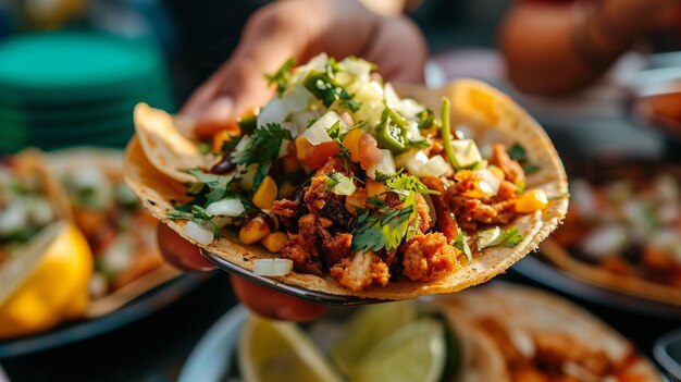 Alguém a comer um taco mexicano.