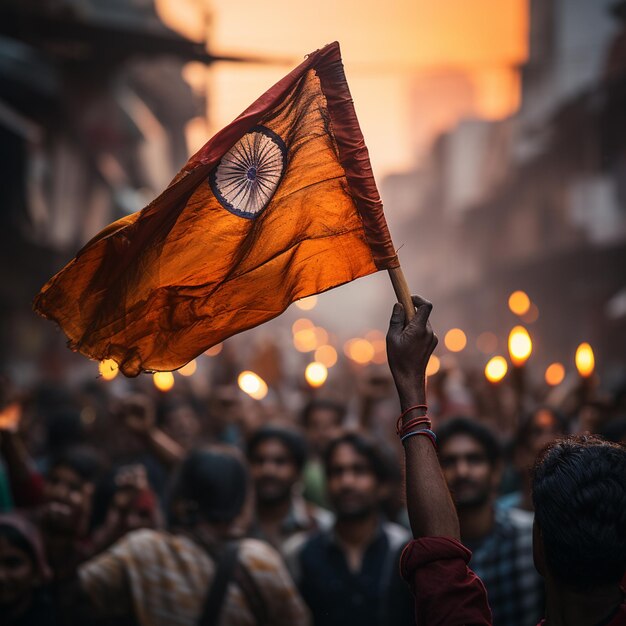 Alguém agita a bandeira indiana.