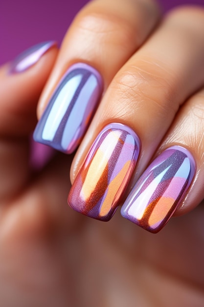 alguém está segurando uma manicura com um desenho multicolor generativo ai