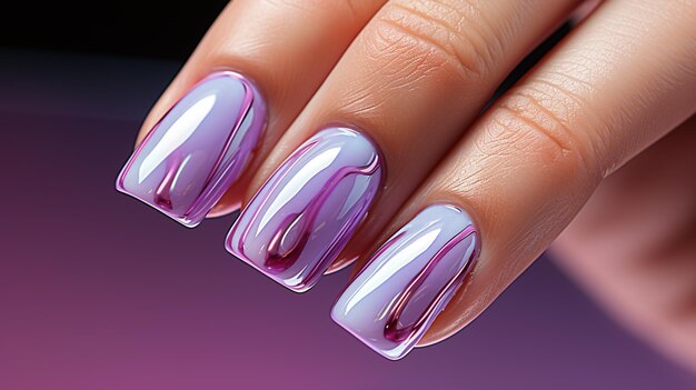 alguém está segurando uma manicure roxa e prata com um desenho roxo e branco generativo ai