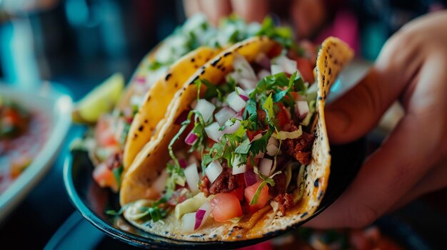 alguien comiendo un taco mexicano