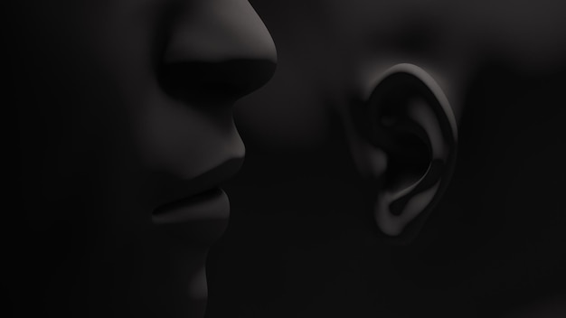 Alguien dice algo en la ilustración 3D del oído de alguien