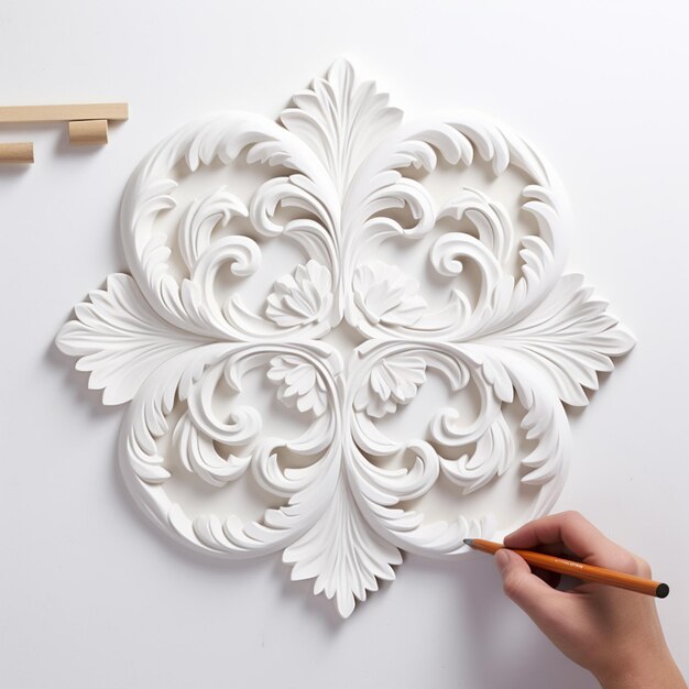 alguien está dibujando un diseño decorativo en una pared blanca