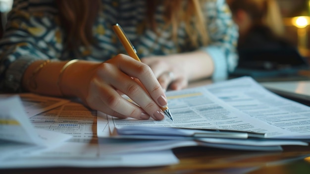 alguien está escribiendo en un pedazo de papel con un lápiz generativo ai